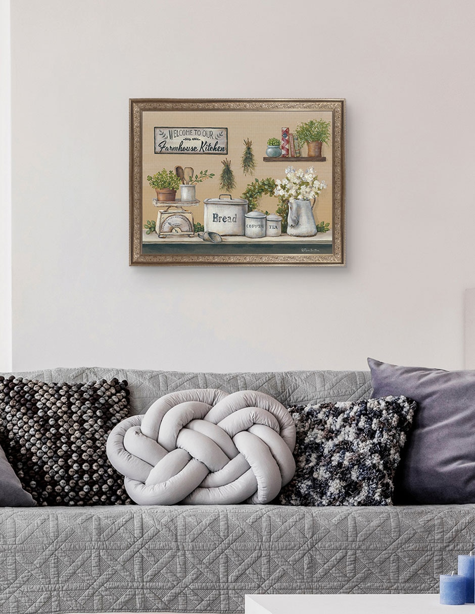Cuadro decorativo enmarcado- cocina de granja con jardín de pam britton técnica mixta 5