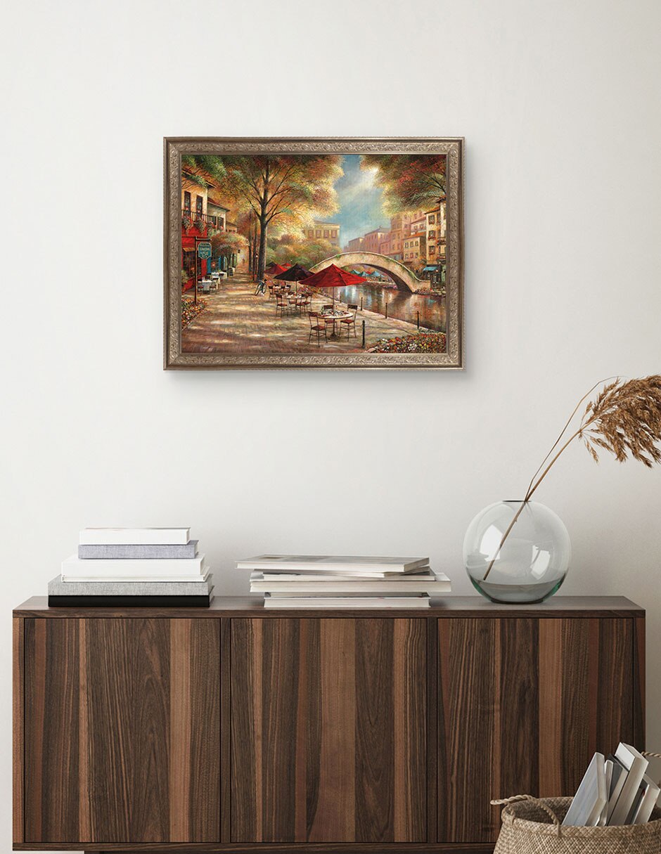 Cuadro decorativo enmarcado- encanto del paseo del río de ruane manning técnica mixta 4