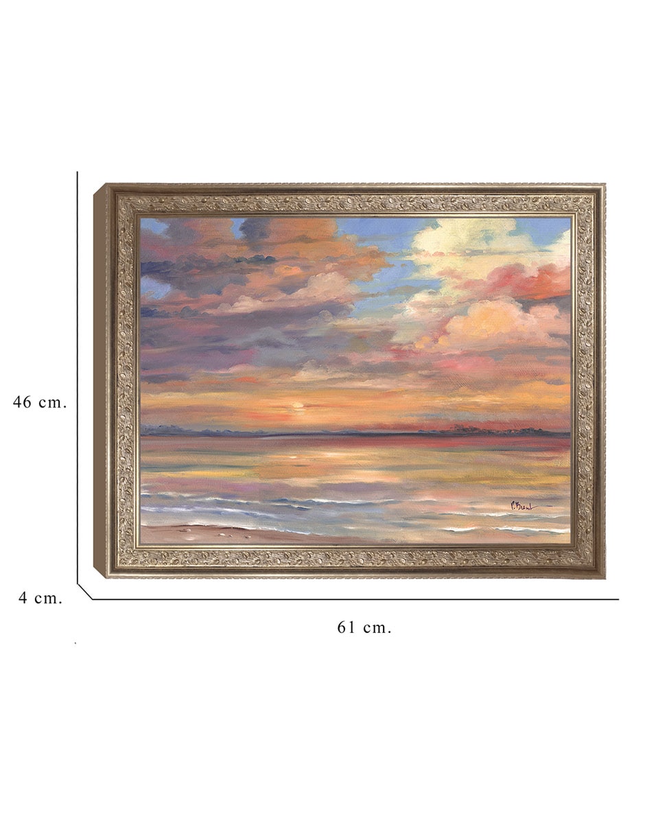 Cuadro decorativo enmarcado- atardecer en isla coral de paul brent técnica mixta 2
