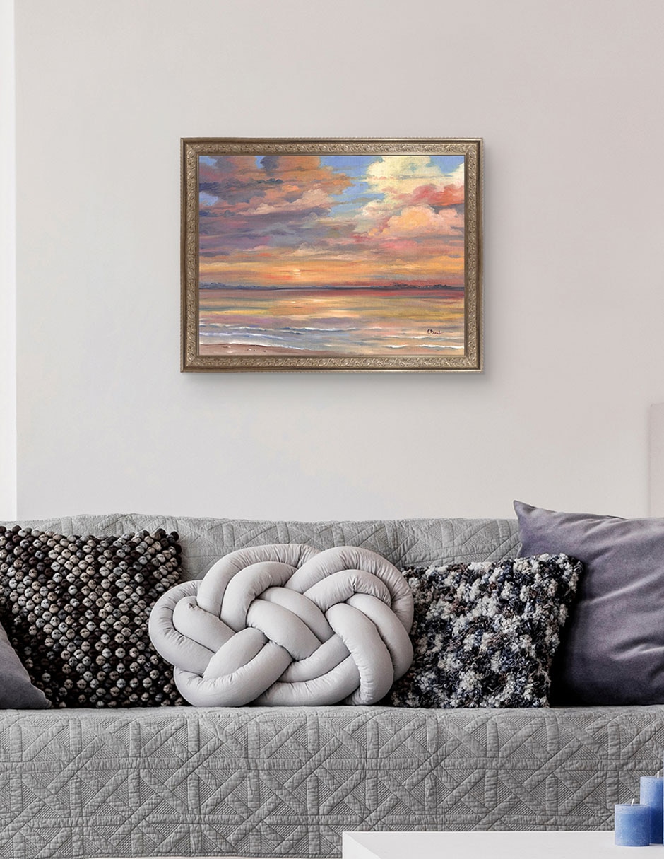 Cuadro decorativo enmarcado- atardecer en isla coral de paul brent técnica mixta 5