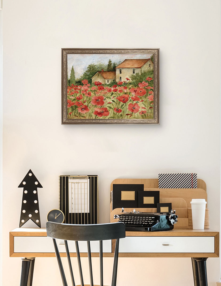 Cuadro decorativo enmarcado- paisaje toscano de amapolas de susan winget técnica mixta 3