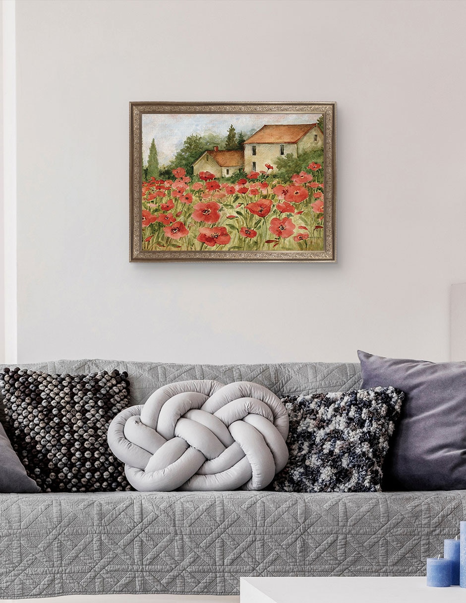 Cuadro decorativo enmarcado- paisaje toscano de amapolas de susan winget técnica mixta 5