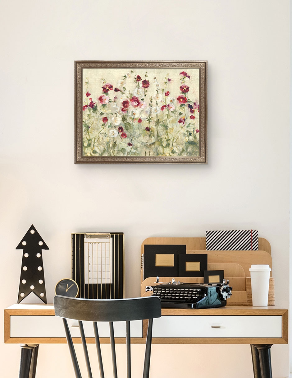 Cuadro decorativo enmarcado- fila de malvas frías de cheri blum técnica mixta 3