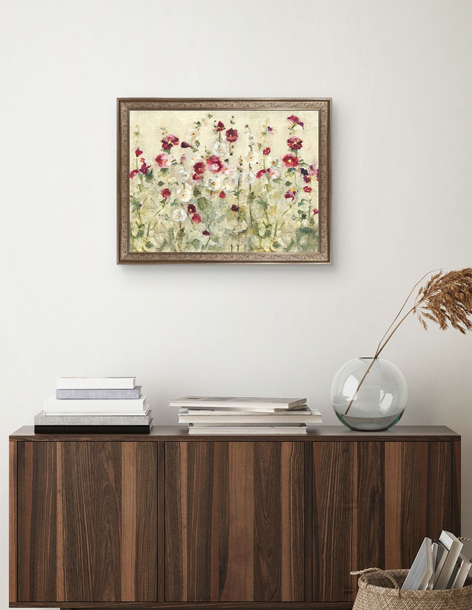 Cuadro decorativo enmarcado- fila de malvas frías de cheri blum técnica mixta 4