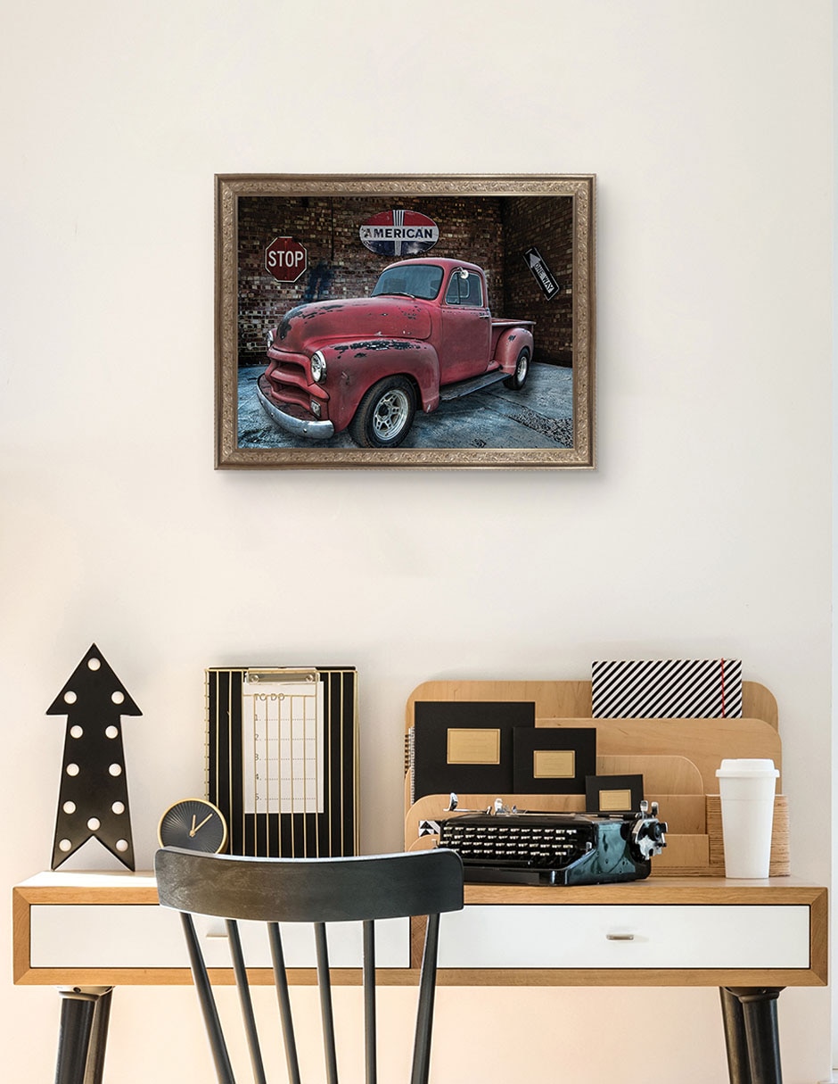 Cuadro decorativo enmarcado- camioneta chevrolet 1954 de lori hutchison técnica mixta 3