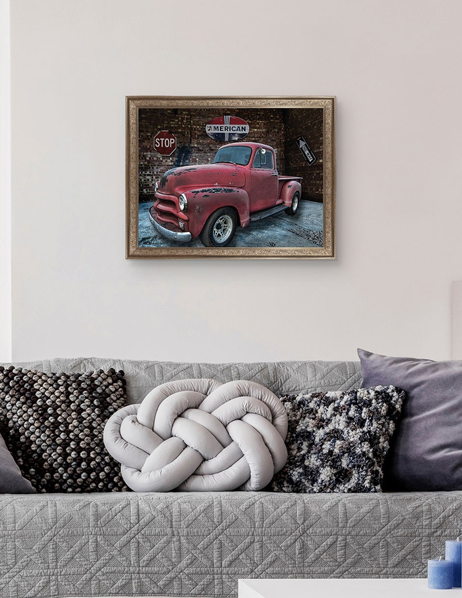 Cuadro decorativo enmarcado- camioneta chevrolet 1954 de lori hutchison técnica mixta 5