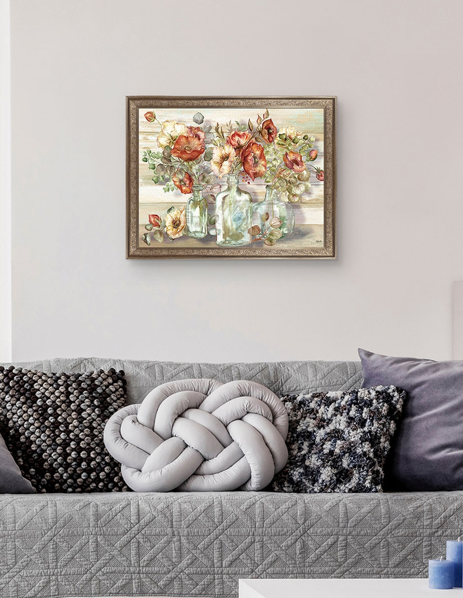 Cuadro decorativo Enmarcado- Paisaje de amapolas especiadas y eucalipto en botellas de Tre Sorelle mixta 5