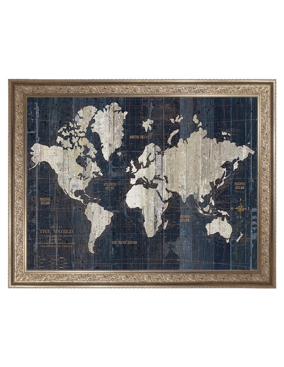 Cuadro decorativo Enmarcado- Mapa del Viejo Mundo azul v2 de Wild Apple Portfolio mixta