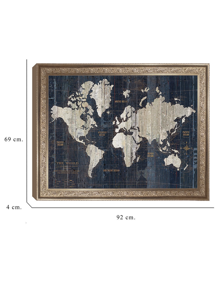 Cuadro decorativo Enmarcado- Mapa del Viejo Mundo azul v2 de Wild Apple Portfolio mixta 8