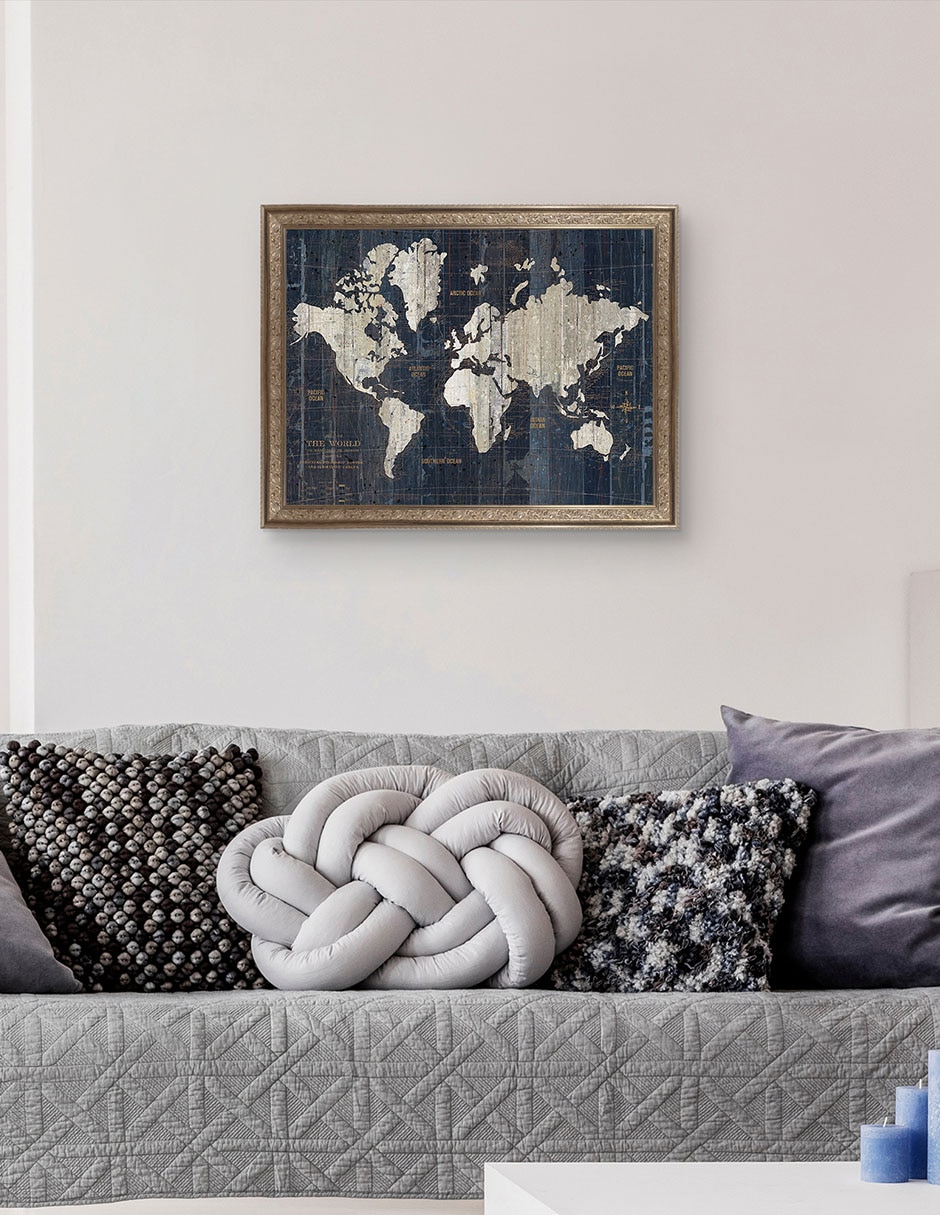 Cuadro decorativo Enmarcado- Mapa del Viejo Mundo azul v2 de Wild Apple Portfolio mixta 5