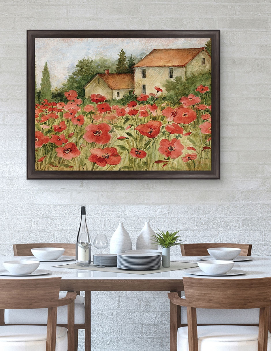 Cuadro decorativo Paisaje toscano de amapolas de Susan Winget técnica mixta 3