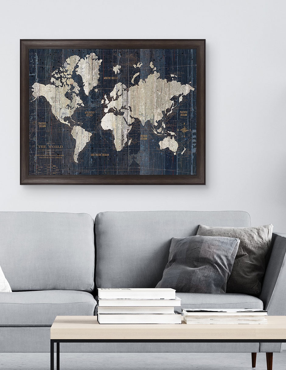 Cuadro decorativo Mapa del Viejo Mundo azul v2 de Wild Apple Portfolio técnica mixta 3