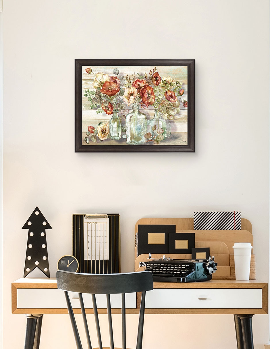 Cuadro decorativo Paisaje de amapolas especiadas y eucalipto en botellas de Tre Sorelle técnica mixta 5