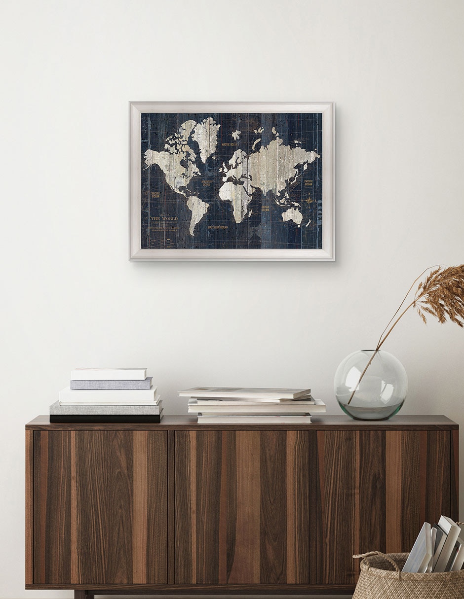Cuadro decorativo Mapa del Viejo Mundo azul v2 de Wild Apple Portfolio técnica mixta 3