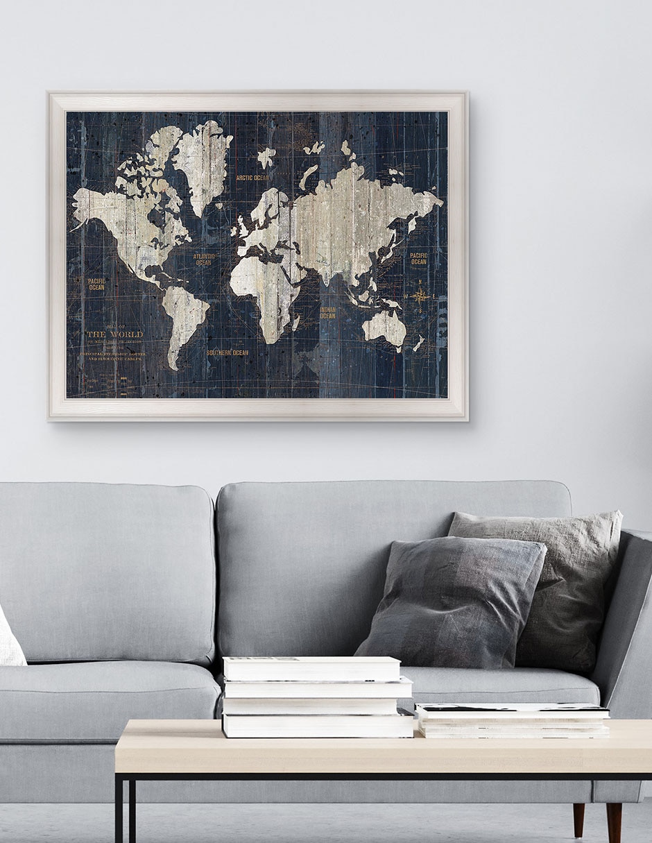 Cuadro decorativo Mapa del Viejo Mundo azul v2 de Wild Apple Portfolio técnica mixta 3