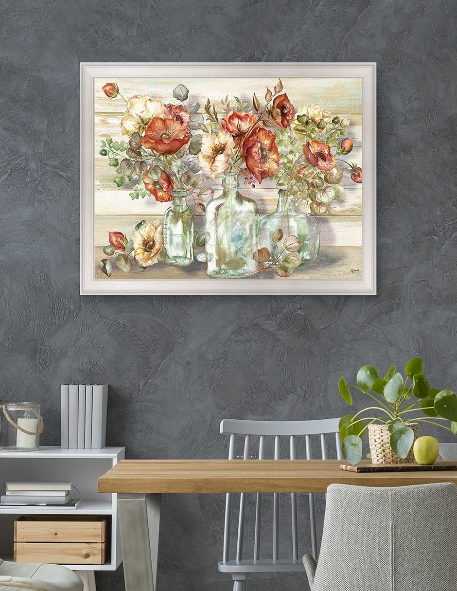 Cuadro decorativo Paisaje de amapolas especiadas y eucalipto en botellas de Tre Sorelle técnica mixta 4