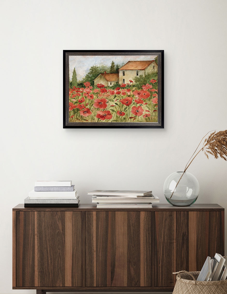 Cuadro decorativo Paisaje toscano de amapolas de Susan Winget técnica mixta 3