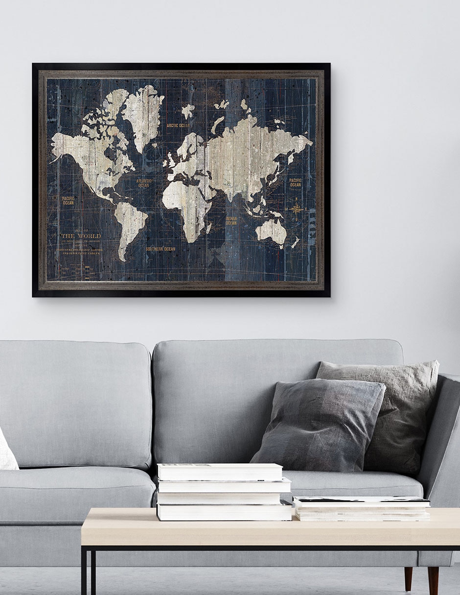 Cuadro decorativo Mapa del Viejo Mundo azul v2 de Wild Apple Portfolio técnica mixta 3