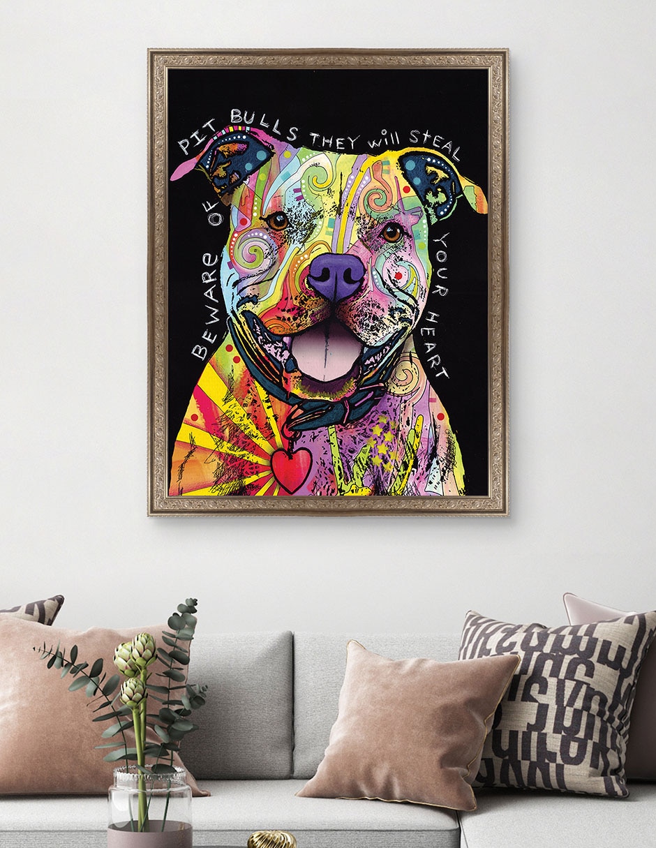 Cuadro decorativo Cuidado con los pitbulls de Dean Russo técnica mixta 3