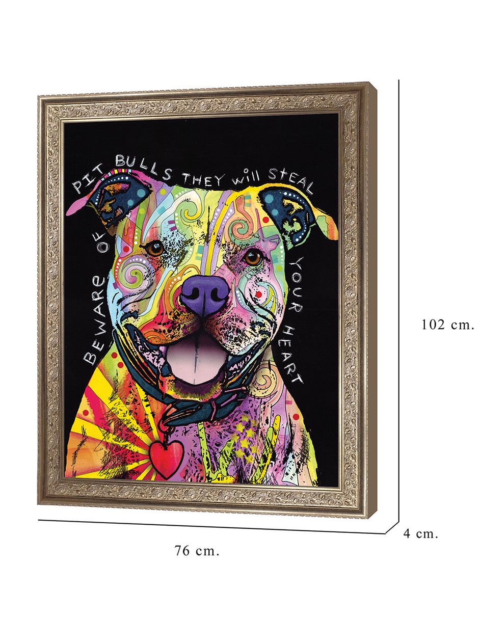 Cuadro decorativo Cuidado con los pitbulls de Dean Russo técnica mixta 2