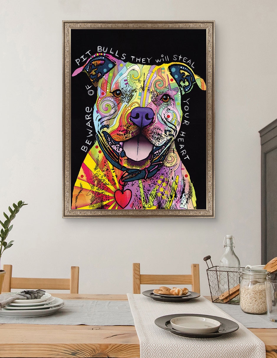 Cuadro decorativo Cuidado con los pitbulls de Dean Russo técnica mixta 4