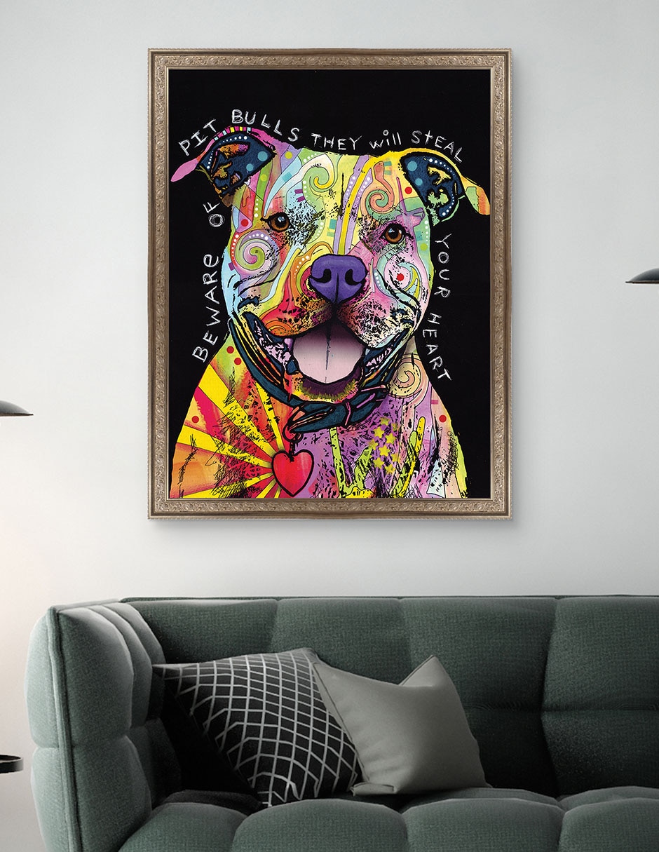 Cuadro decorativo Cuidado con los pitbulls de Dean Russo técnica mixta 5