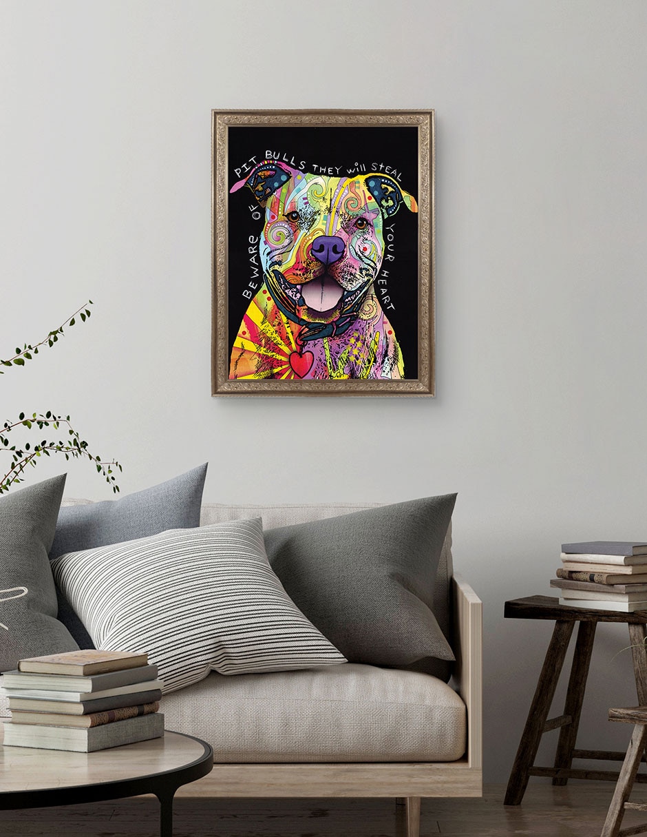 Cuadro decorativo Cuidado con los pitbulls de Dean Russo técnica mixta 2