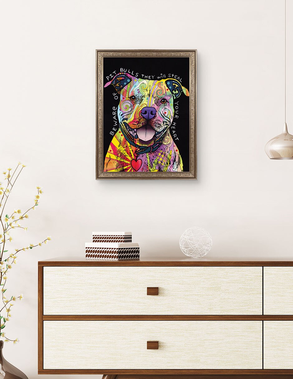Cuadro decorativo Cuidado con los pitbulls de Dean Russo técnica mixta 3