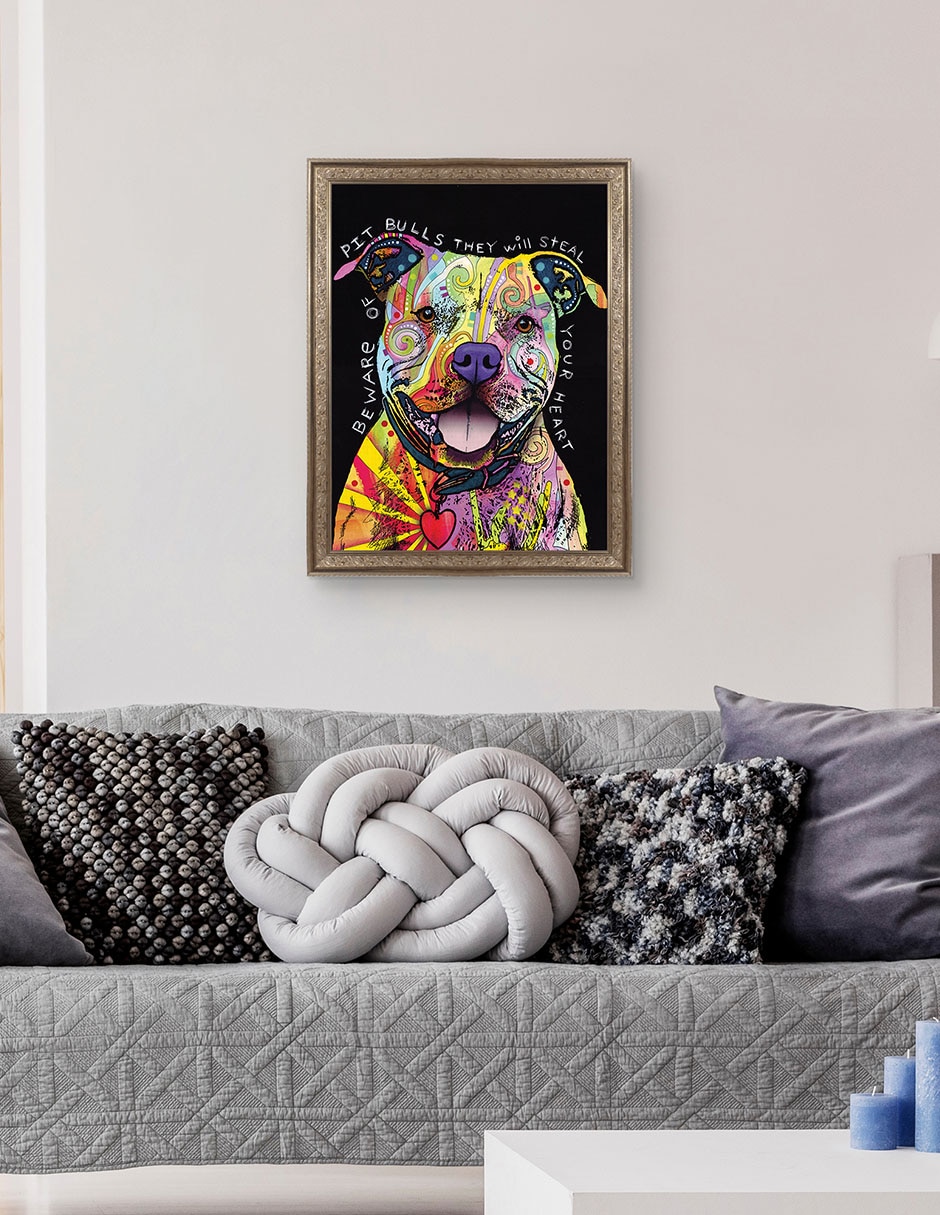 Cuadro decorativo Cuidado con los pitbulls de Dean Russo técnica mixta 4