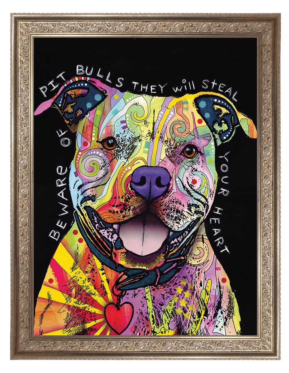 Cuadro decorativo Cuidado con los pitbulls de Dean Russo técnica mixta Cuadro decorativo Cuidado con los pitbulls de Dean Russo técnica mixta