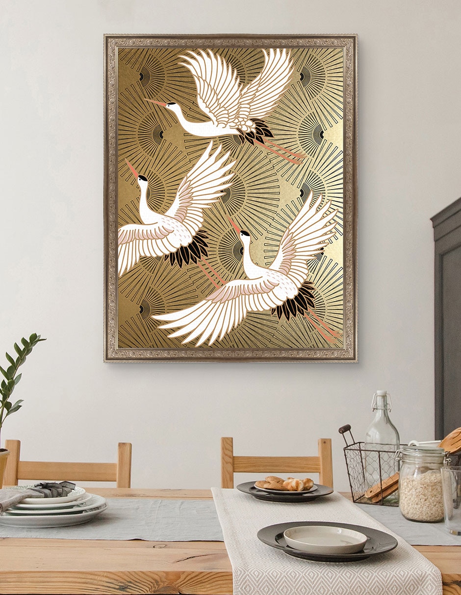 Cuadro decorativo Grulla joya japonesa de Nikki Chu técnica mixta 3