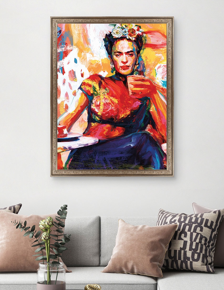 Cuadro decorativo Frida en pausa de café de Willowbrook Fine Art técnica mixta 3