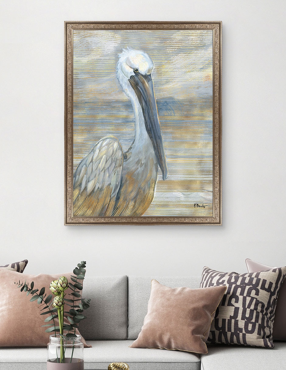 Cuadro decorativo Pelícano dorado y salado de Paul Brent técnica mixta 3