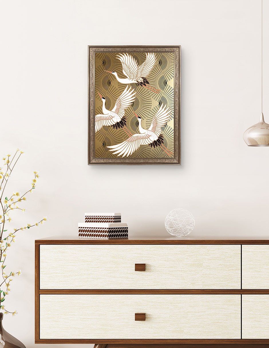 Cuadro decorativo Grulla joya japonesa de Nikki Chu técnica mixta 4