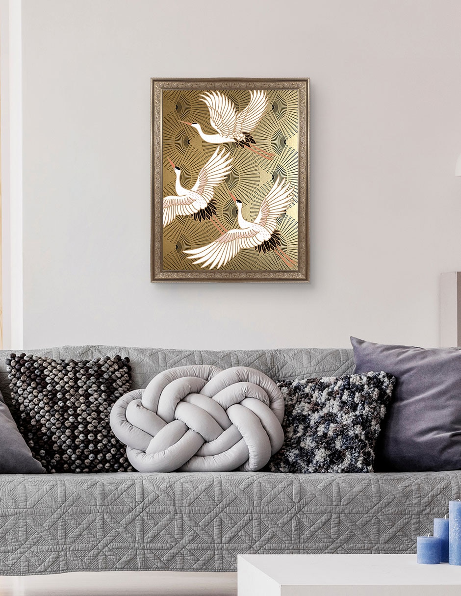 Cuadro decorativo Grulla joya japonesa de Nikki Chu técnica mixta 5