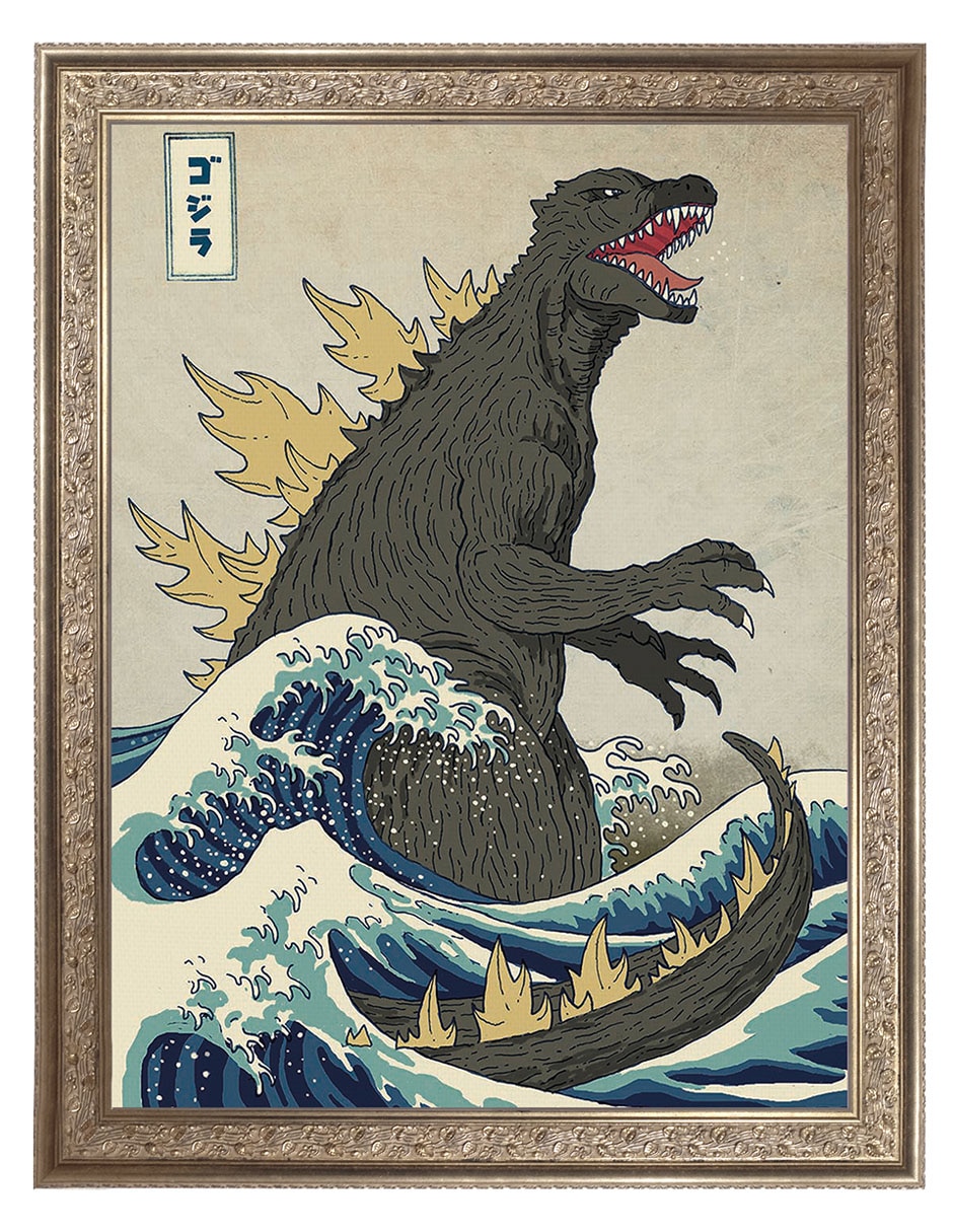 Cuadro decorativo El gran monstruo de Kanagawa de Michael Buxton técnica mixta