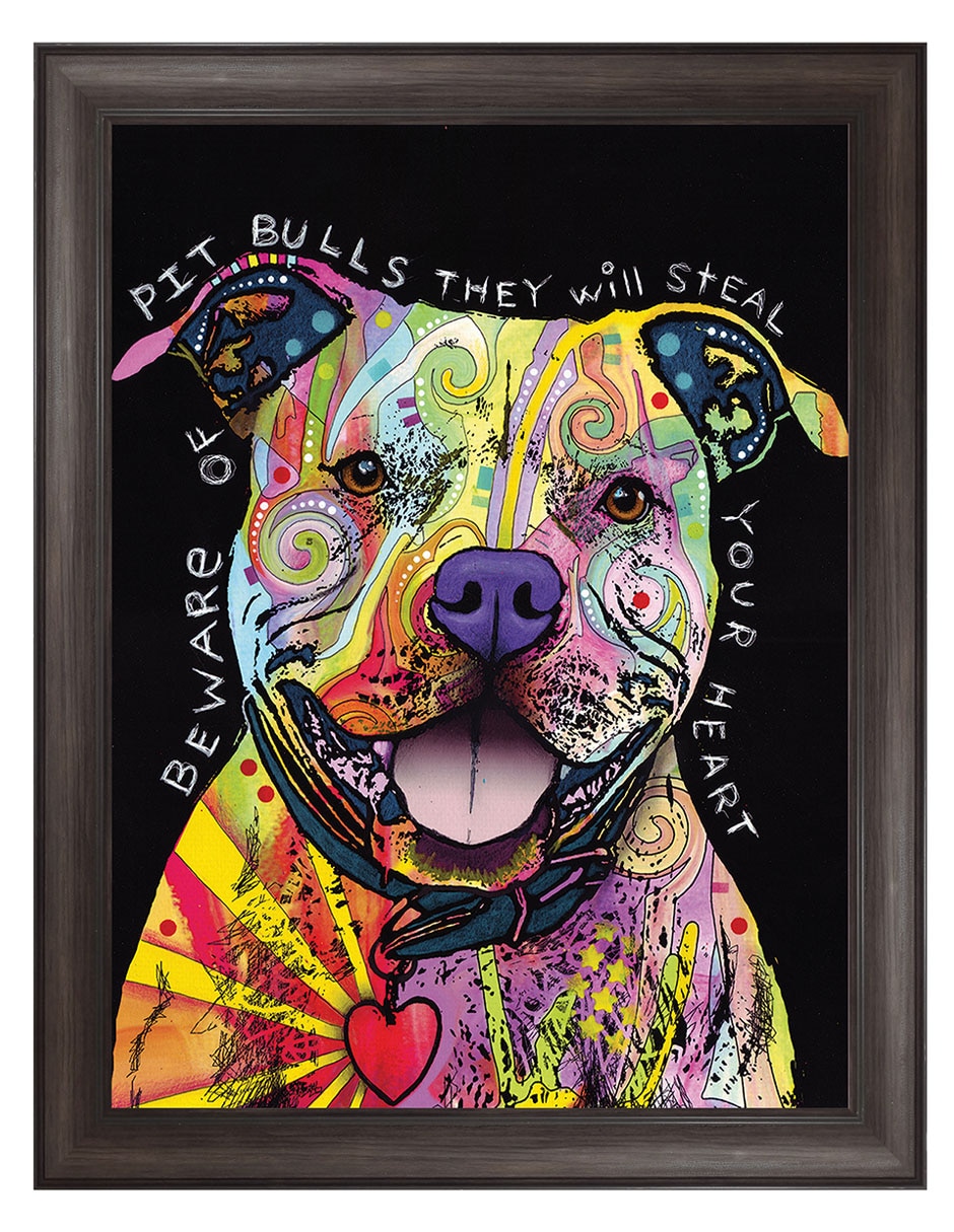 Cuadro decorativo Cuidado con los pitbulls de Dean Russo técnica mixta