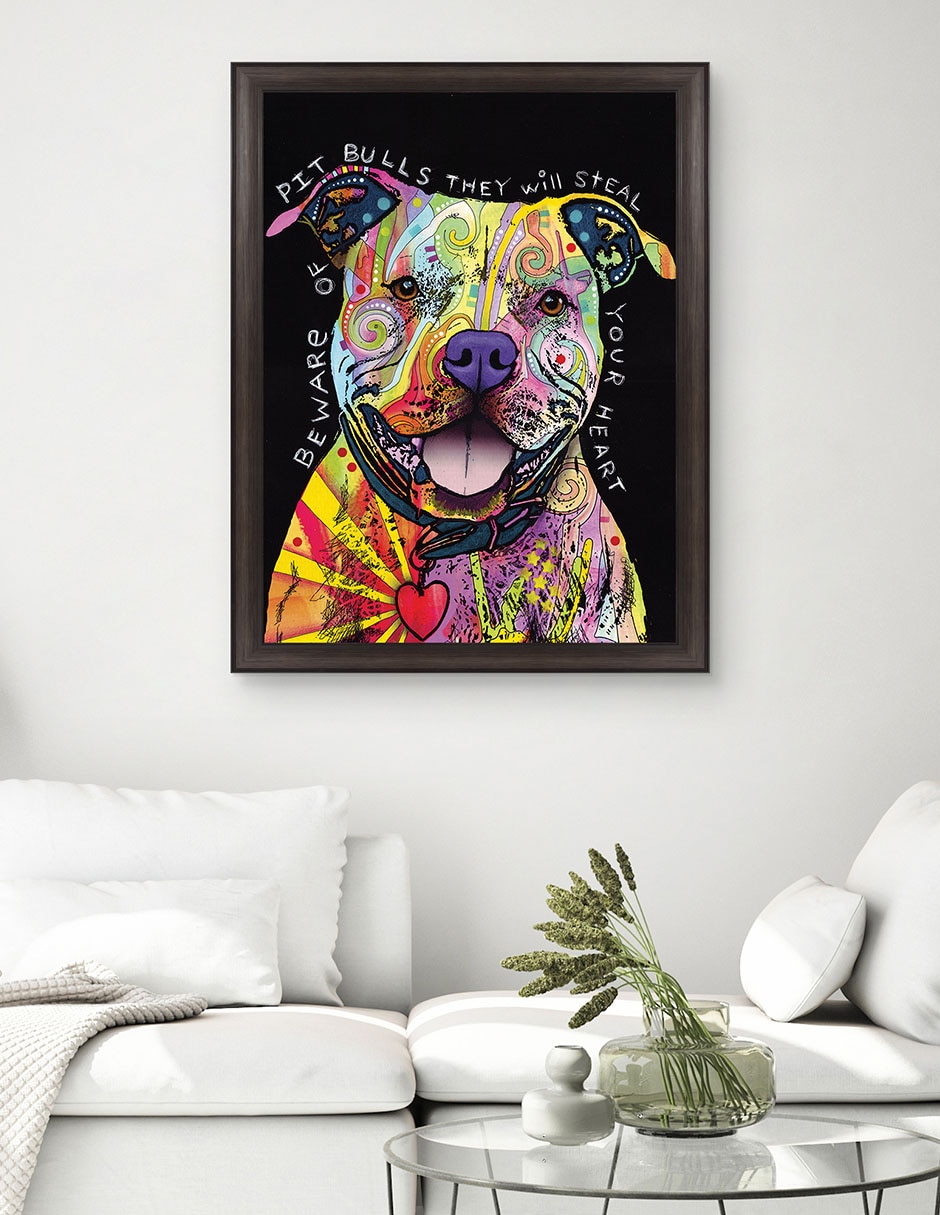 Cuadro decorativo Cuidado con los pitbulls de Dean Russo técnica mixta 2