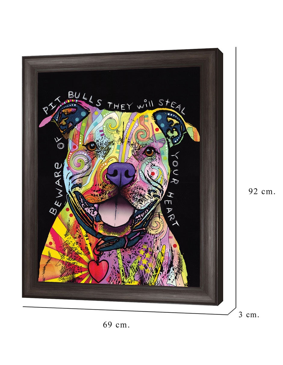 Cuadro decorativo Cuidado con los pitbulls de Dean Russo técnica mixta 8