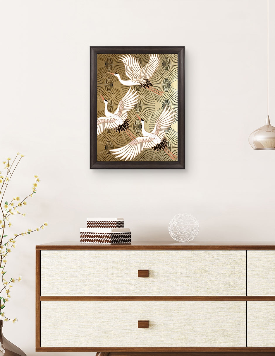 Cuadro decorativo Grulla joya japonesa de Nikki Chu técnica mixta 3