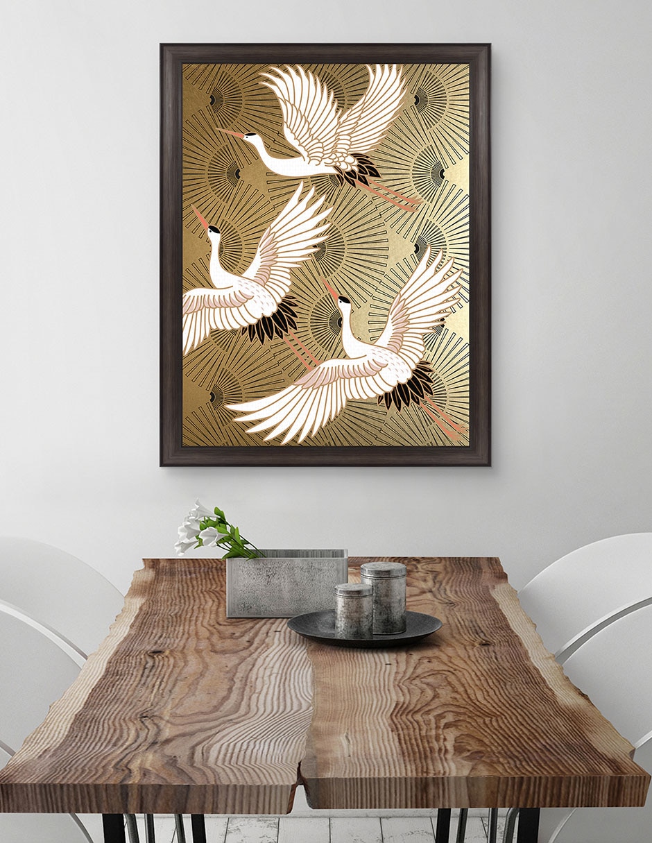 Cuadro decorativo Grulla joya japonesa de Nikki Chu técnica mixta 4