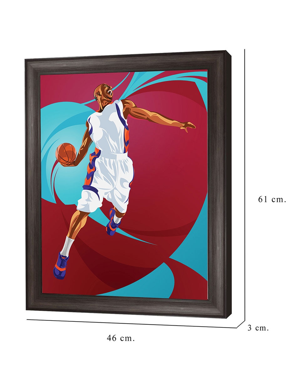 Cuadro decorativo enmarcado- clavada de baloncesto de nikita abakumov técnica mixta 8
