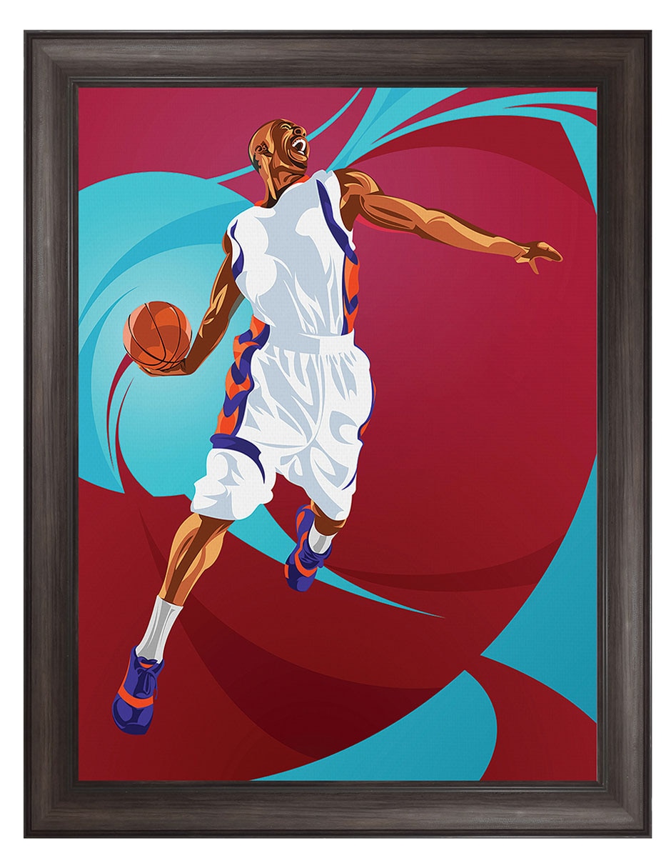 Cuadro decorativo enmarcado- clavada de baloncesto de nikita abakumov técnica mixta Cuadro decorativo enmarcado- clavada de baloncesto de nikita abakumov técnica mixta