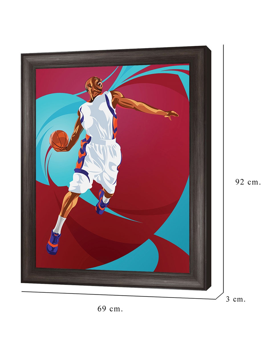 Cuadro decorativo enmarcado- clavada de baloncesto de nikita abakumov técnica mixta 2