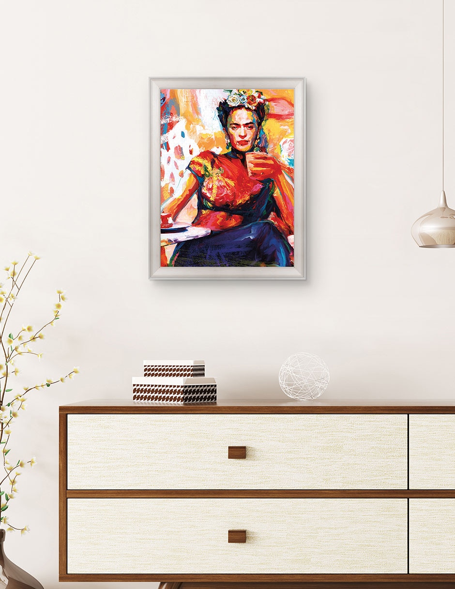 Cuadro decorativo Frida en pausa de café de Willowbrook Fine Art técnica mixta 4