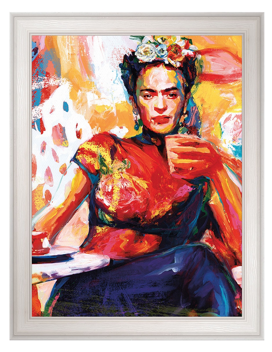 Cuadro decorativo Frida en pausa de café de Willowbrook Fine Art técnica mixta Cuadro decorativo Frida en pausa de café de Willowbrook Fine Art técnica mixta