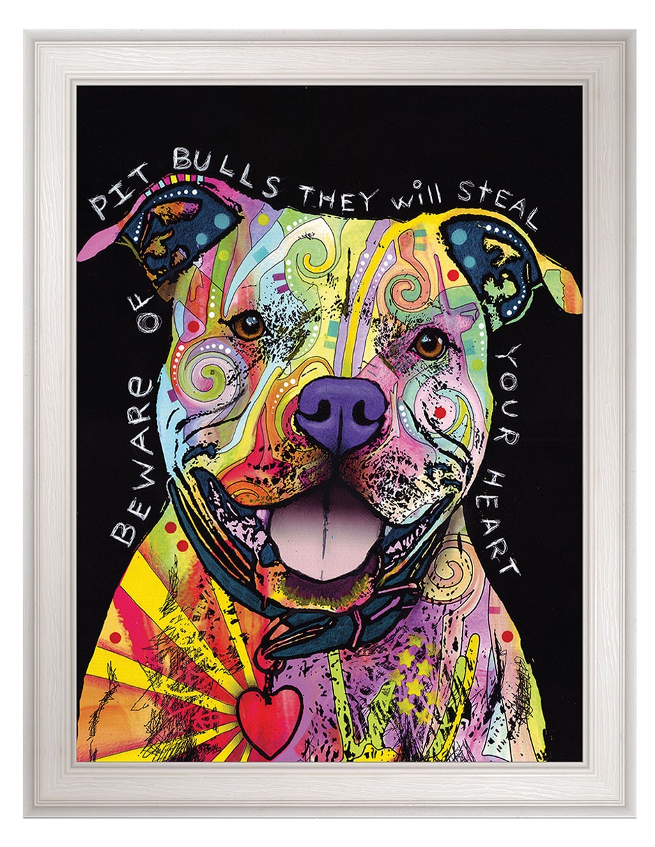 Cuadro decorativo Cuidado con los pitbulls de Dean Russo técnica mixta