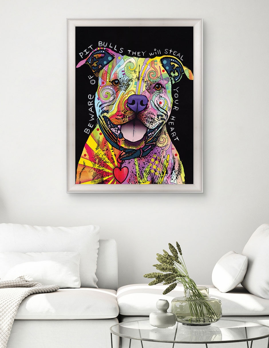 Cuadro decorativo Cuidado con los pitbulls de Dean Russo técnica mixta 2