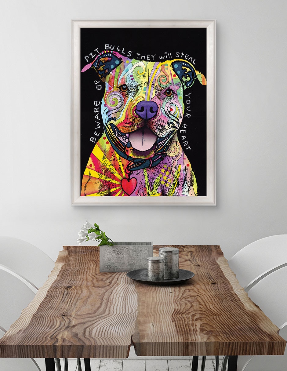 Cuadro decorativo Cuidado con los pitbulls de Dean Russo técnica mixta 3