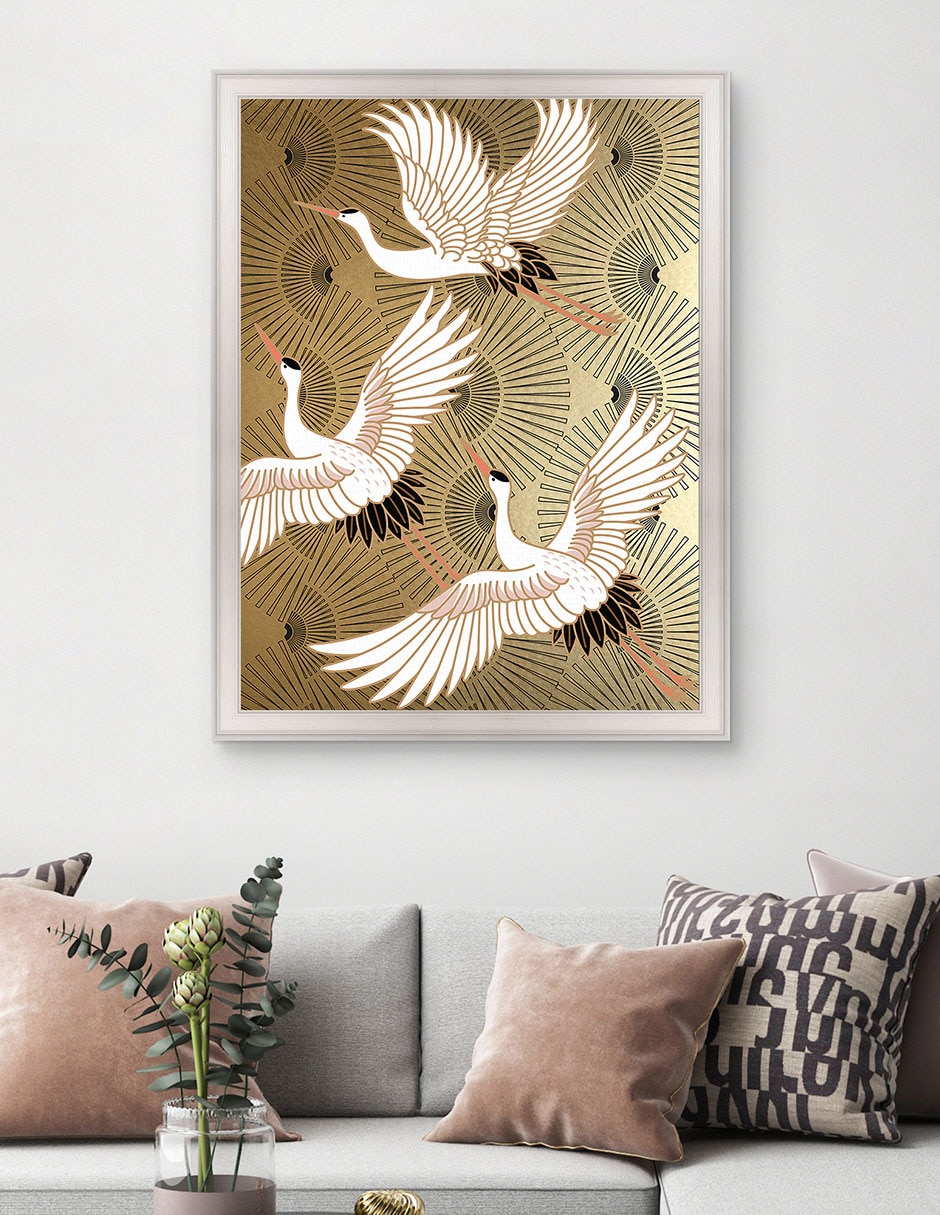 Cuadro decorativo Grulla joya japonesa de Nikki Chu técnica mixta 3